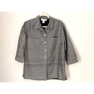 Silk Essentials 100% Silk Gingham Button Shirt Size Large Classic Timeless K26